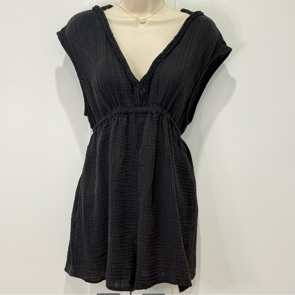 By Anthropologie Molly Braided Cover Up Romper Cotton Gauzy Black Small Beach - Picture 5 of 16